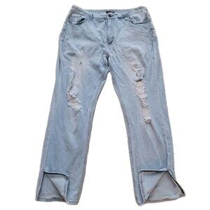 Fashion Nova Jeans Womens 18 (37Wx31L) Blue High Waist Distressed Wide Leg